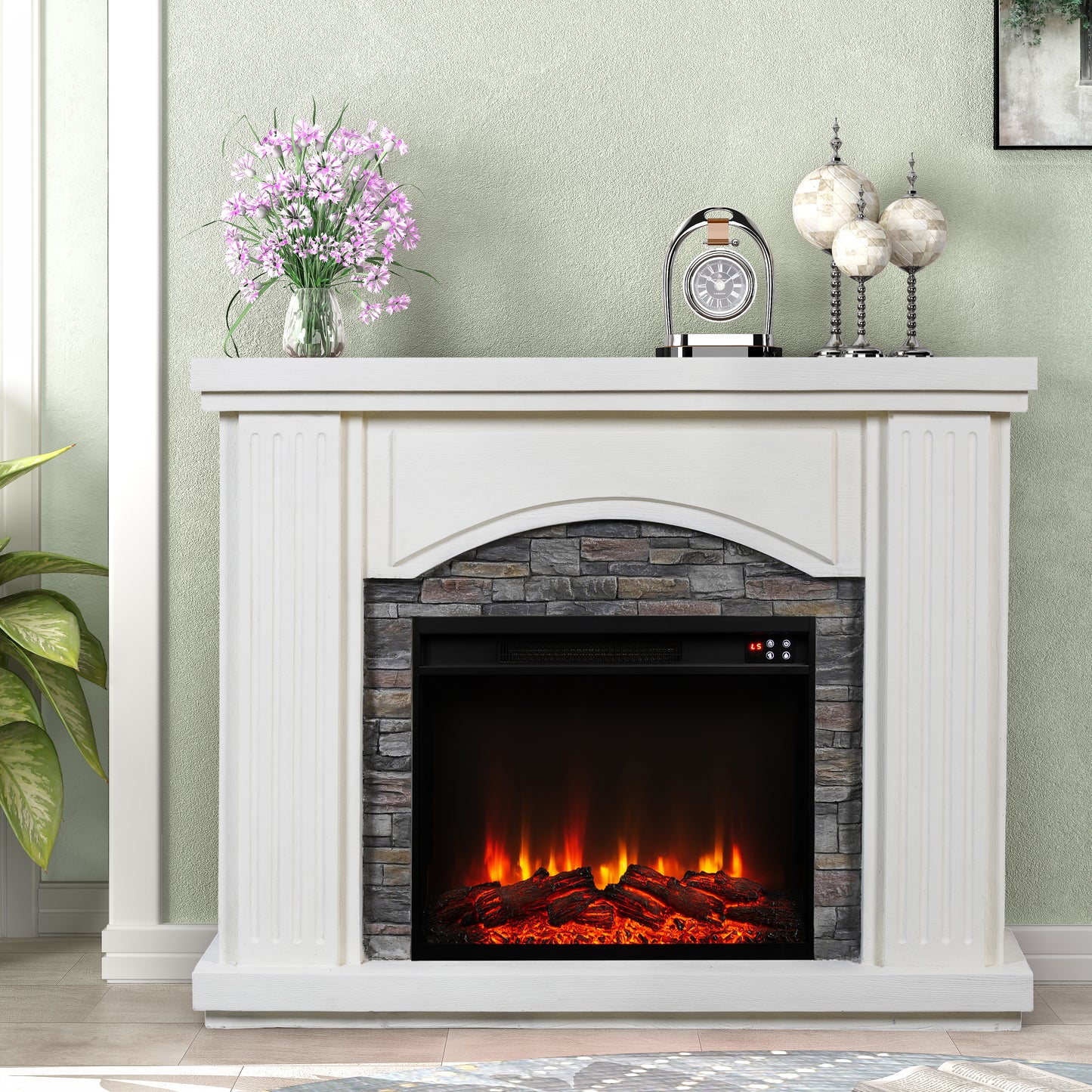 Festivo FFP23617 48" Electric Fireplace Mantel with Faux Brick-White