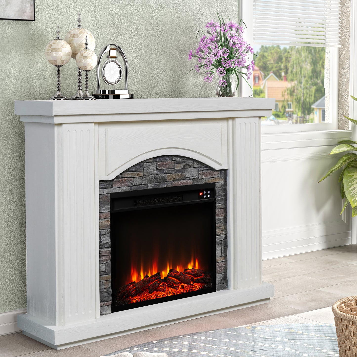 Festivo FFP23617 48" Electric Fireplace Mantel with Faux Brick-White