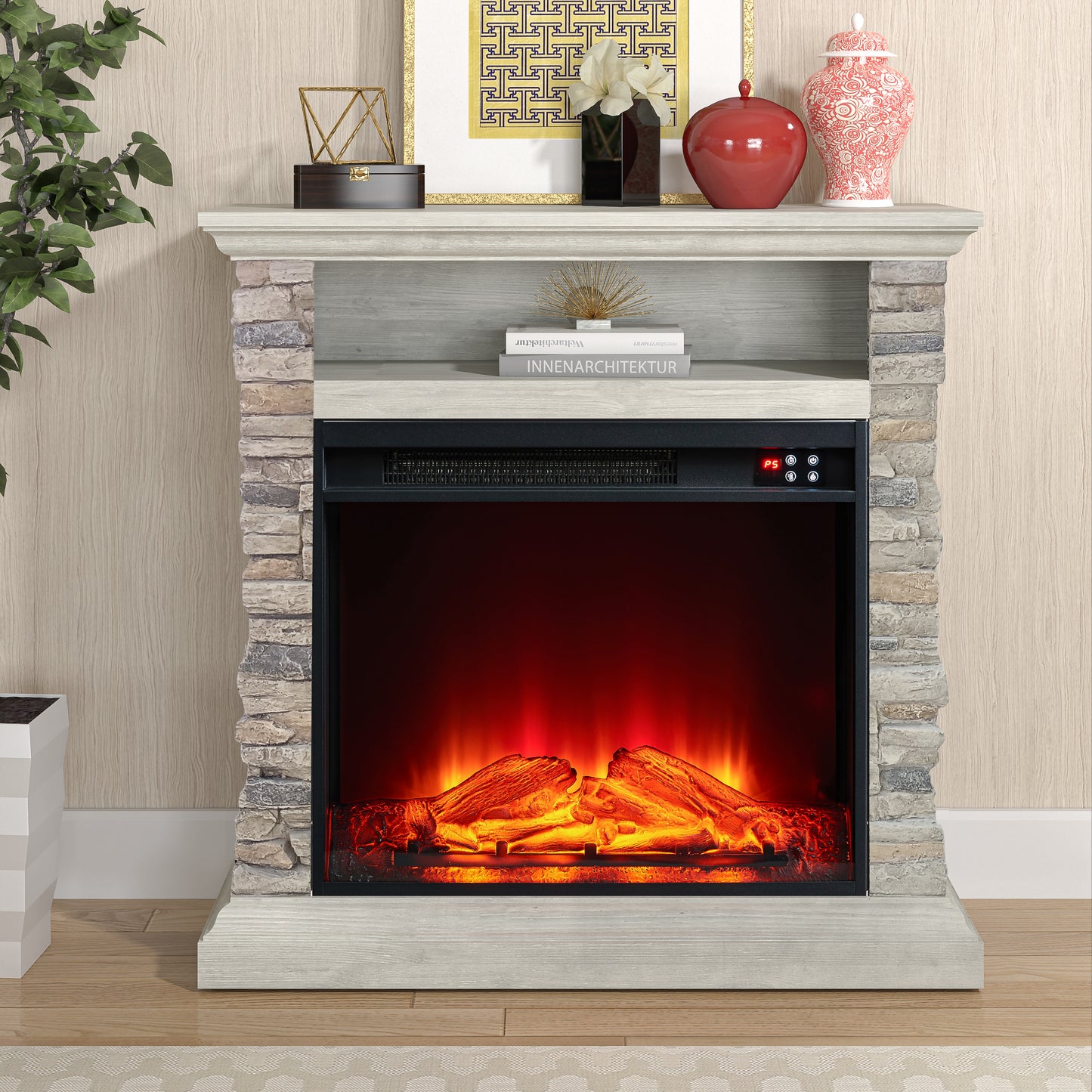 Festivo FFP24120 32" Electric Fireplace Mantel with Faux Brick-Grey