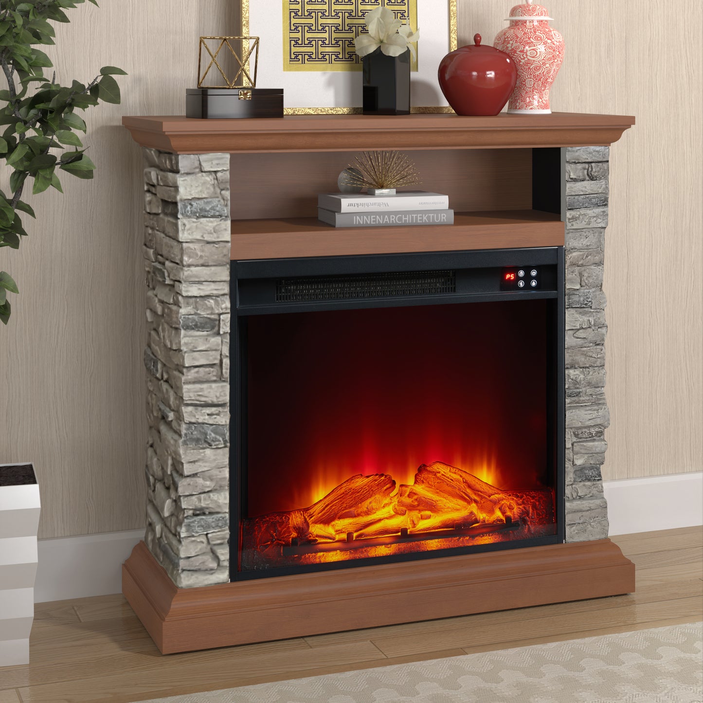 Festivo FFP24121 32" Electric Fireplace Mantel with Faux Brick-Brown