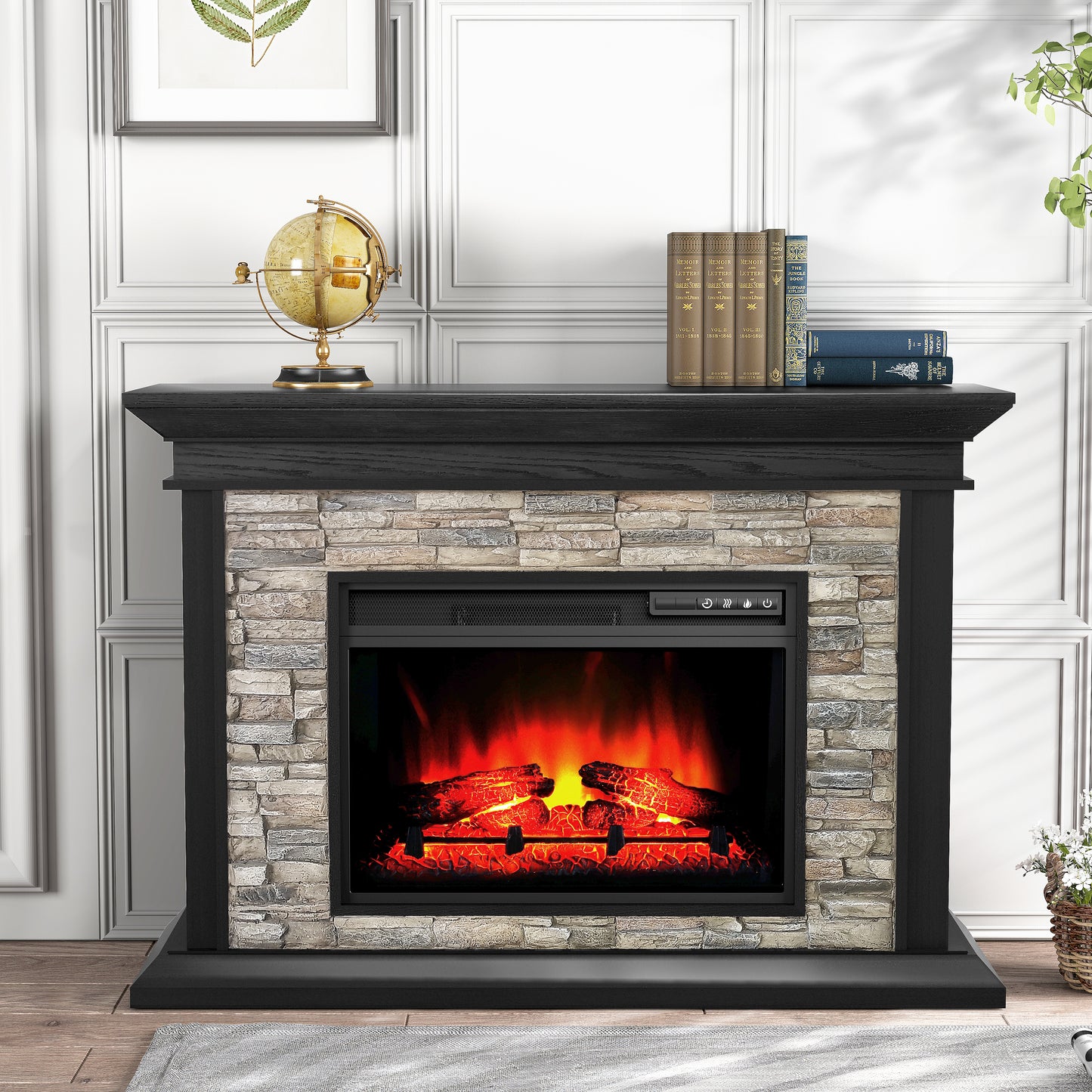 Festivo FFP24340 50" Electric Fireplace Mantel with Faux Brick-Black