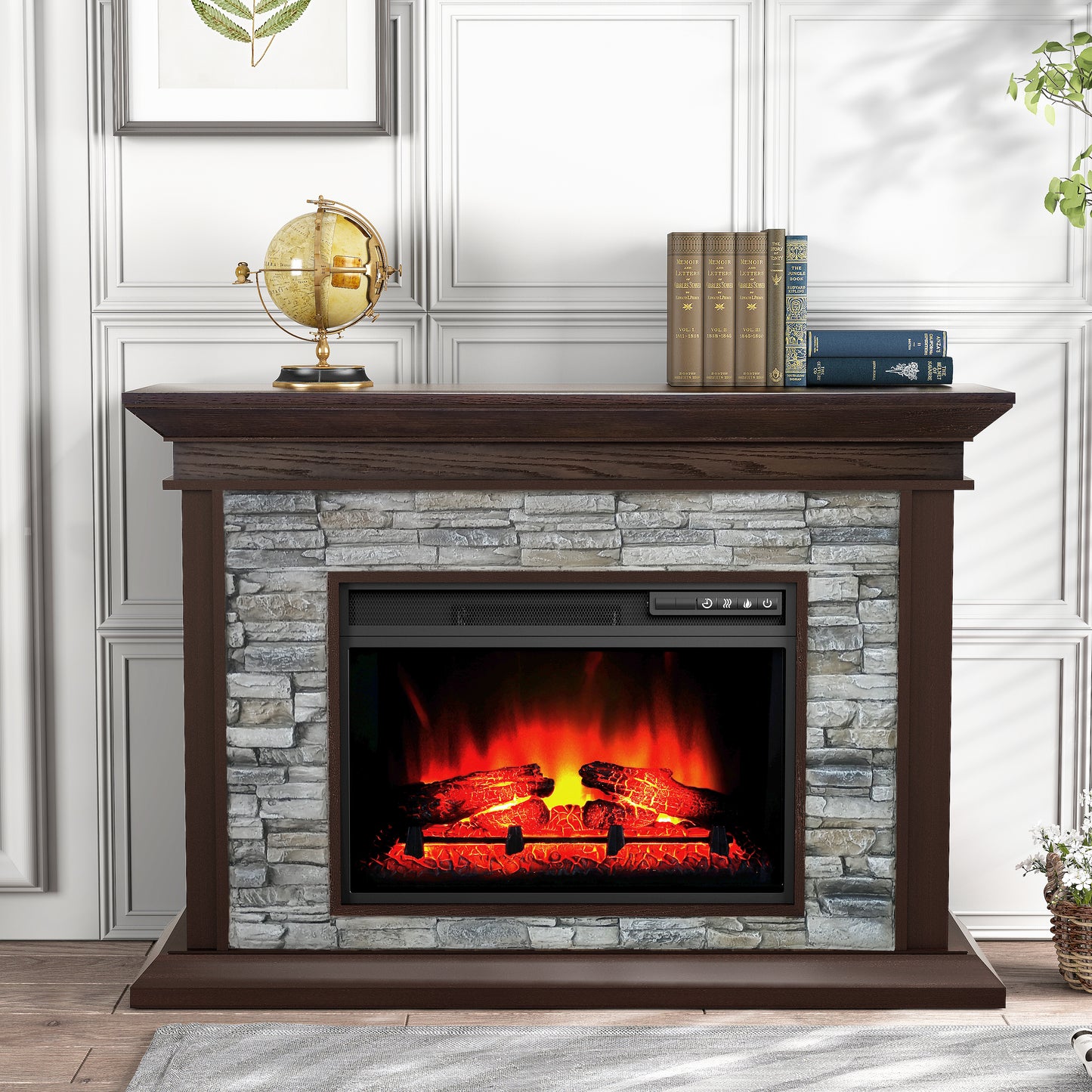 Festivo FFP24341 50" Electric Fireplace Mantel with Faux Brick-Brown