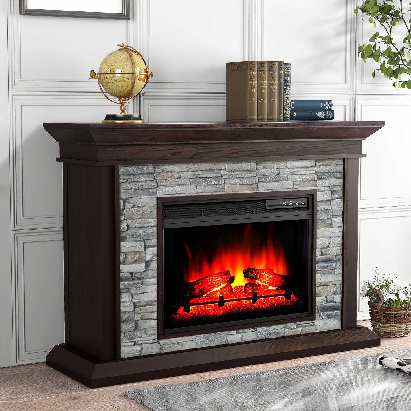 Festivo FFP24341 50" Electric Fireplace Mantel with Faux Brick-Brown