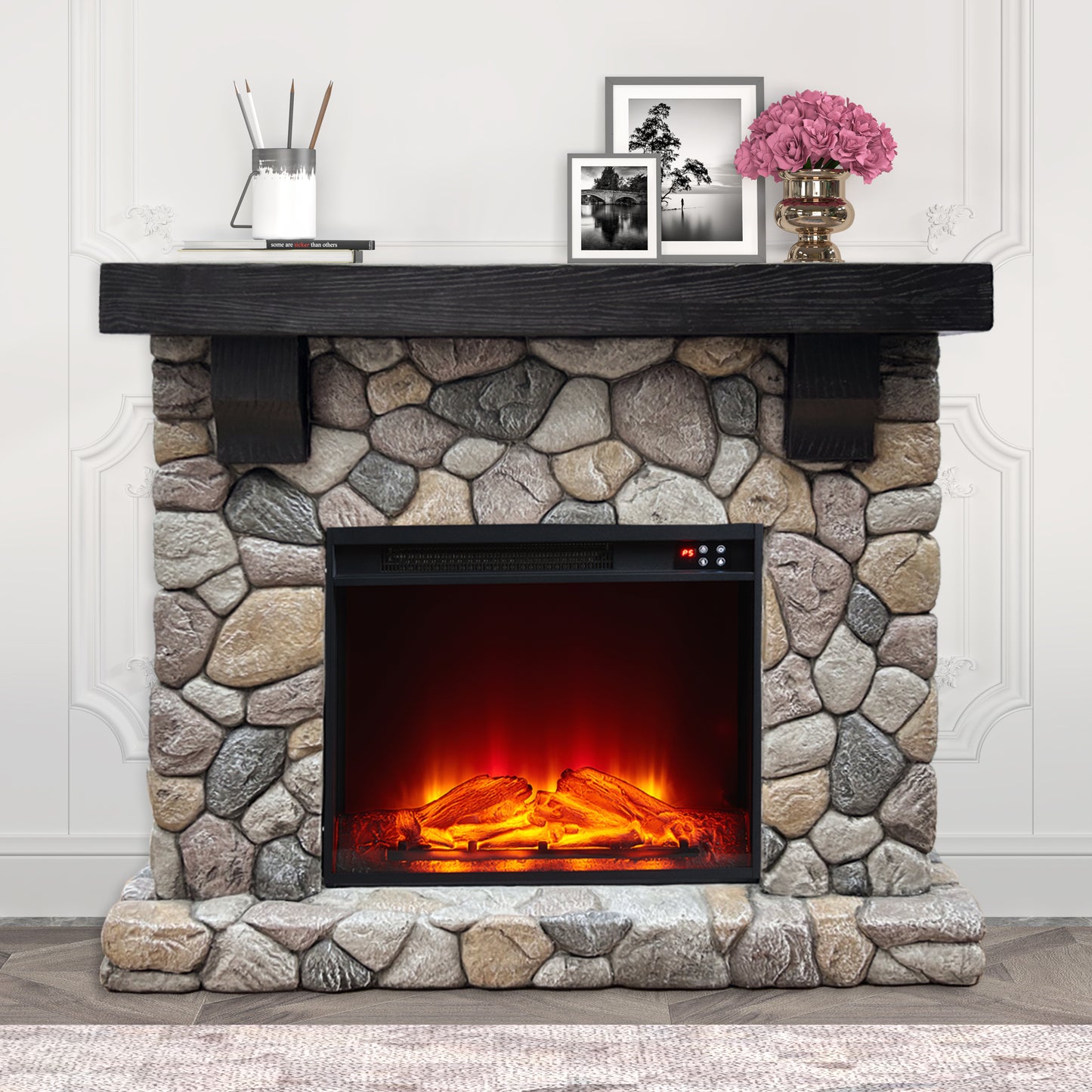 Festivo FFP25152 44" Electric Fireplace Mantel with Faux Brick-Tan