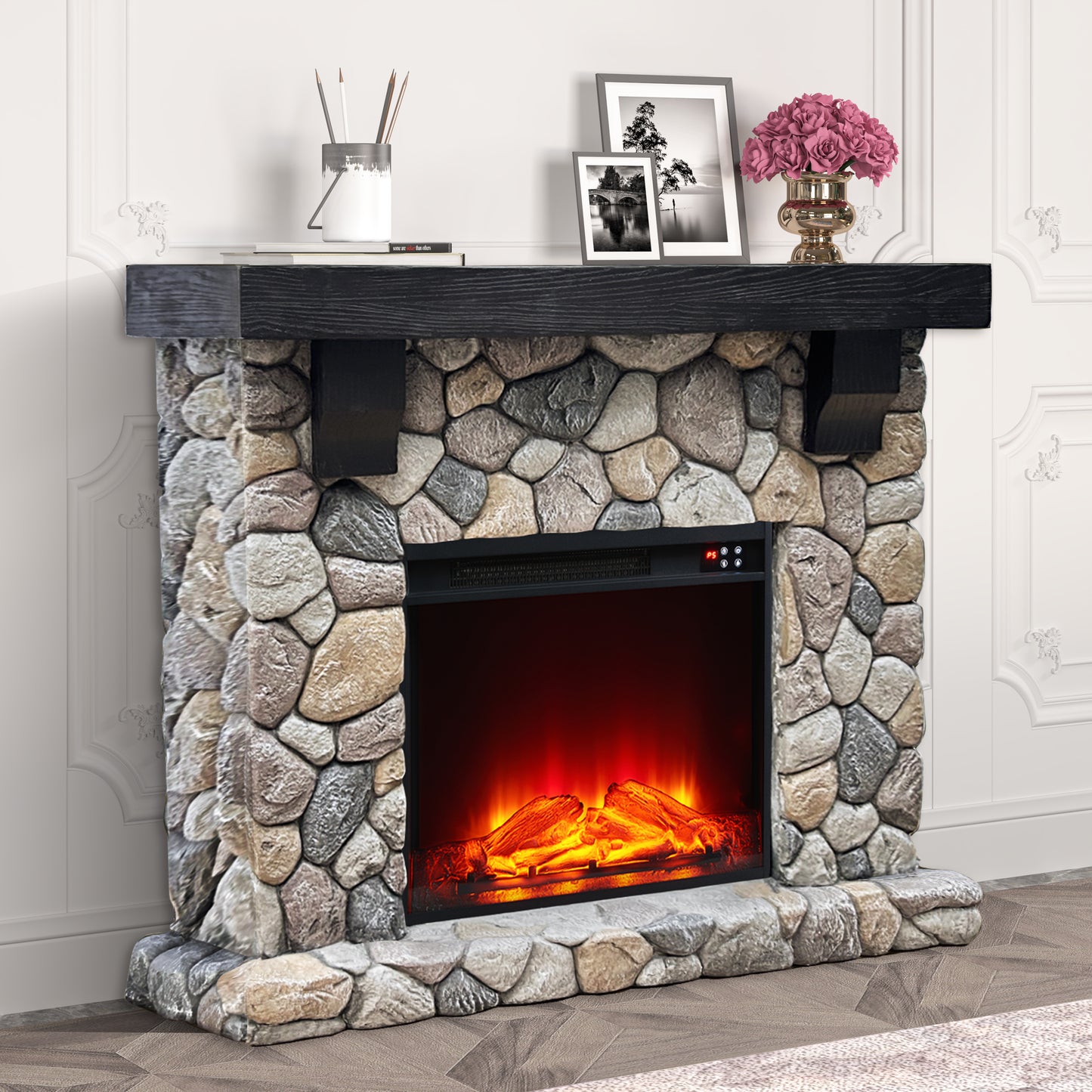 Festivo FFP25152 44" Electric Fireplace Mantel with Faux Brick-Tan