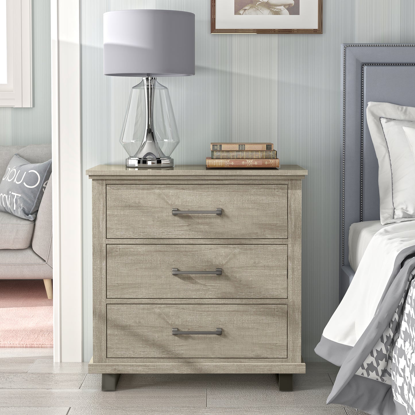 Festivo FNS22231 32" Bedroom Nightstands with 3 Drawers-Beige