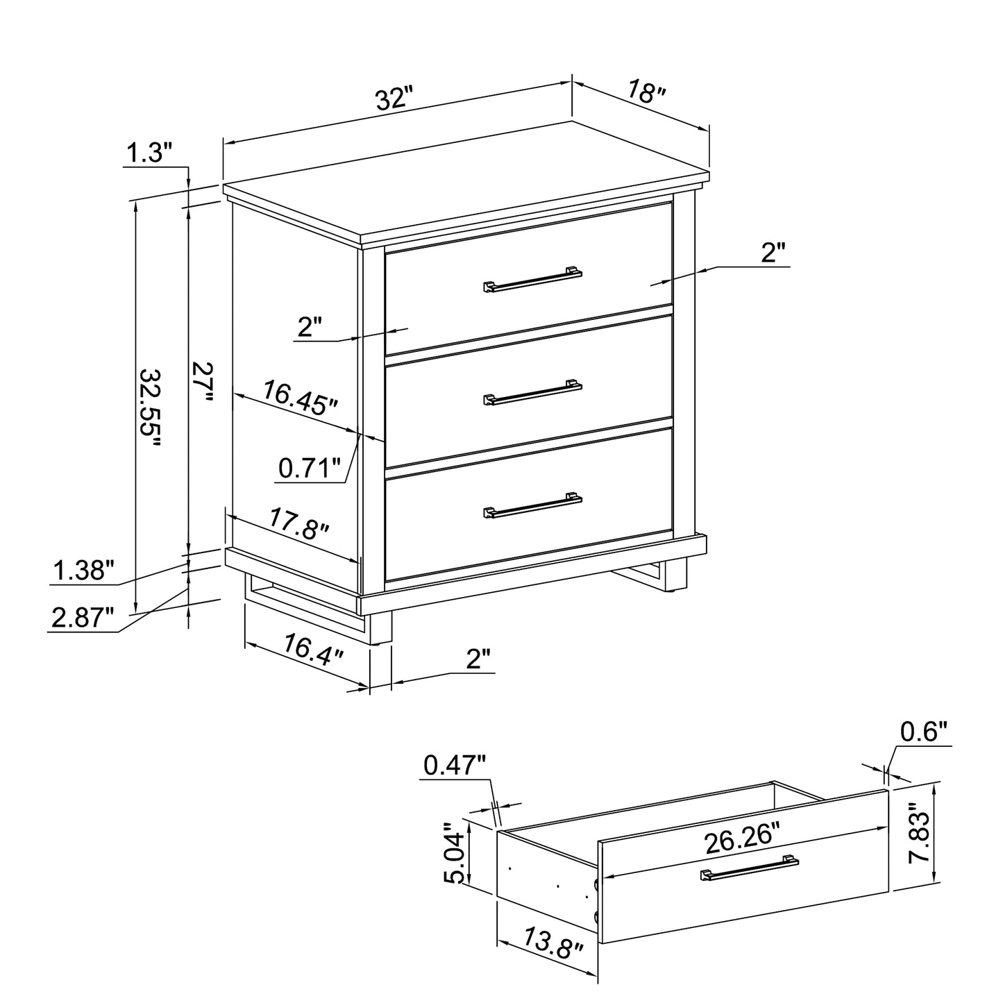 Festivo FNS22231 32" Bedroom Nightstands with 3 Drawers-Beige