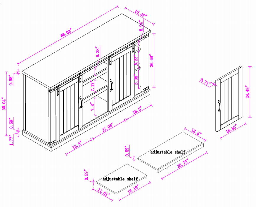 Festivo FTS20721 68" TV Stand-Offwhite