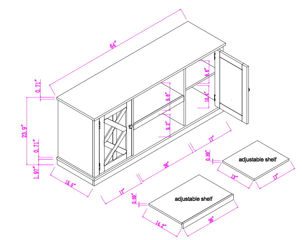 Festivo FTS21335 64" TV Stand-OffWhite