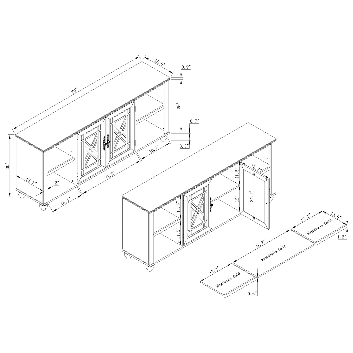 Festivo FTS24647 70" TV Stand-Grayish White