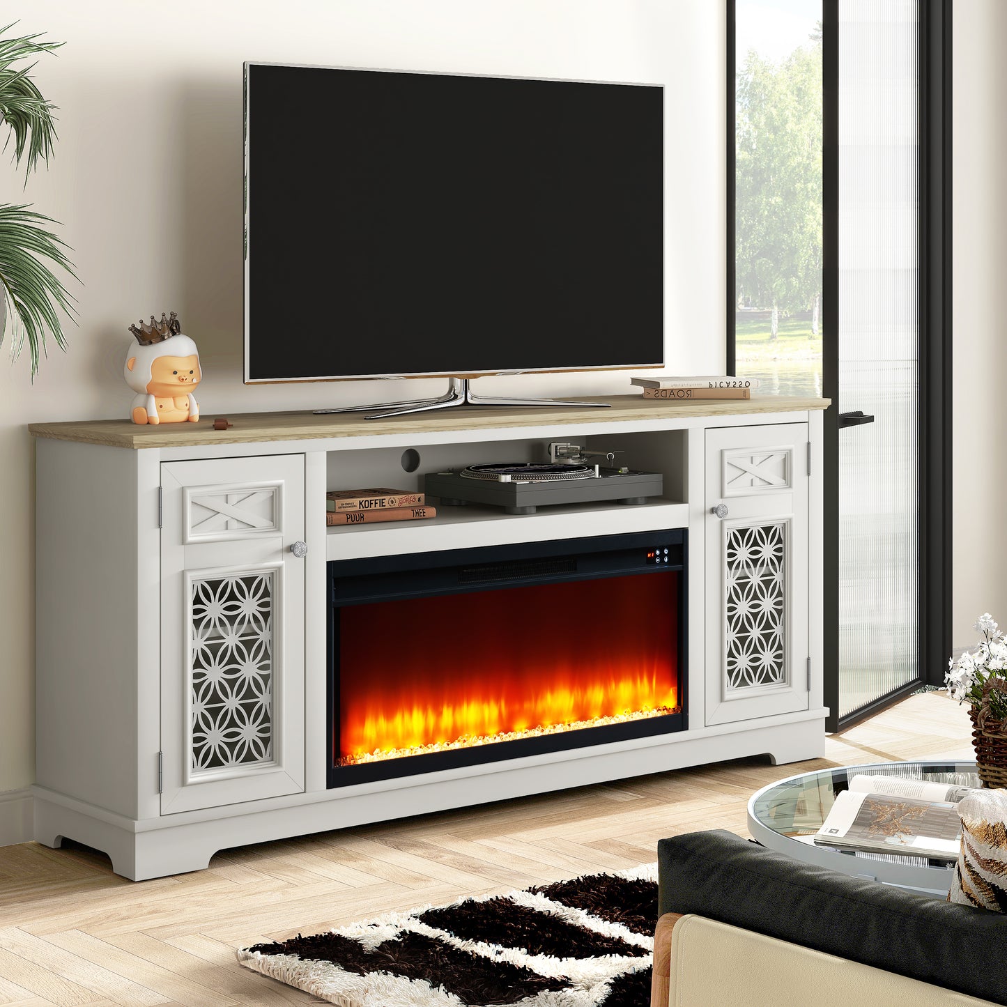 Festivo FTS24273 70" TV Stand with 36" Electric Fireplace-White