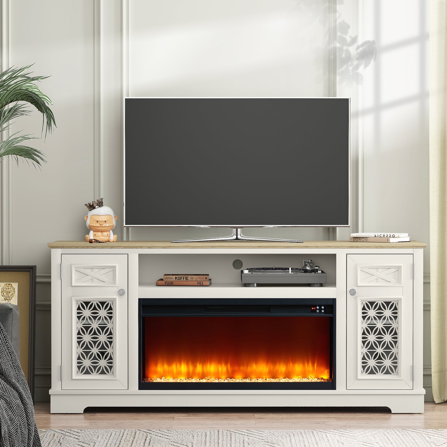 Festivo FTS24273 70" TV Stand with 36" Electric Fireplace-White