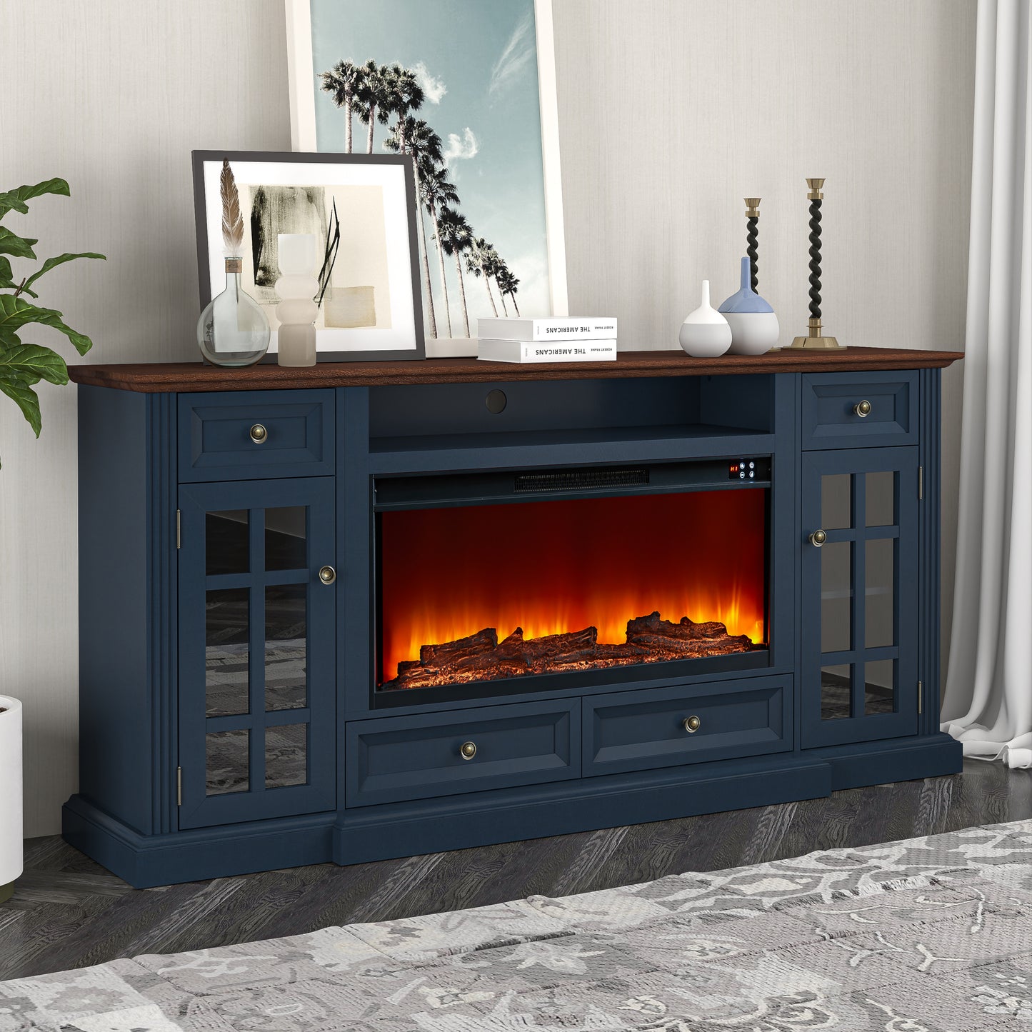 Festivo FTS24275 73" TV Stand with 36" Electric Fireplace-Navy