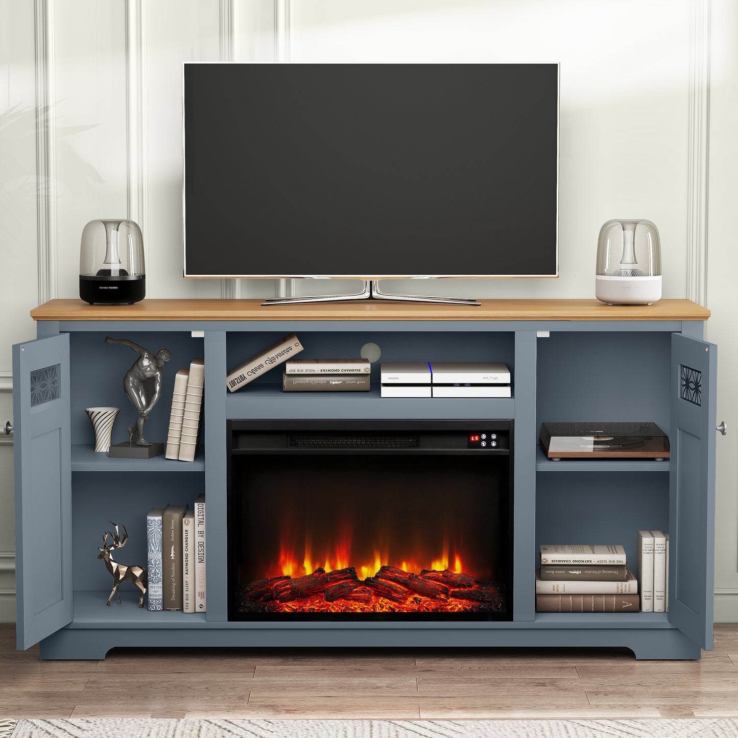Festivo FTS24280 61" TV Stand with 26" Electric Fireplace-Blue