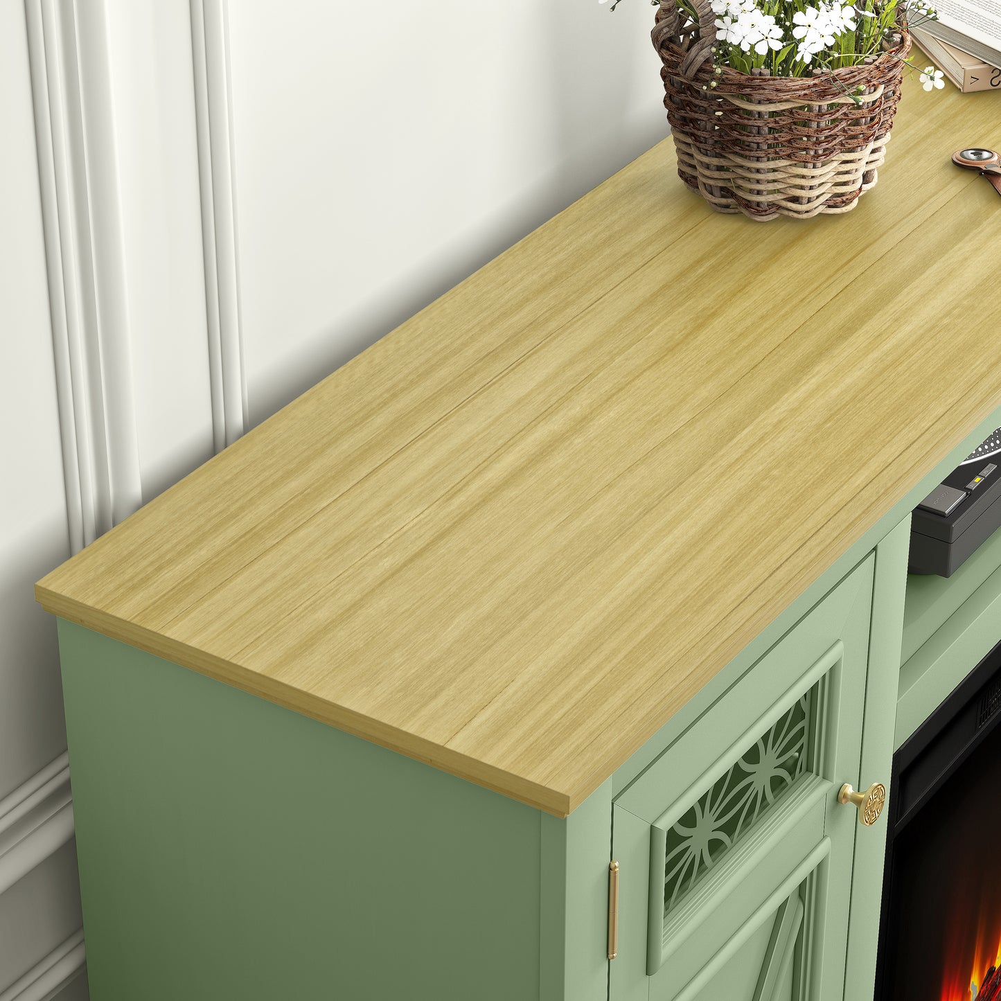 Festivo FTS24281 61" TV Stand with 26" Electric Fireplace-Green