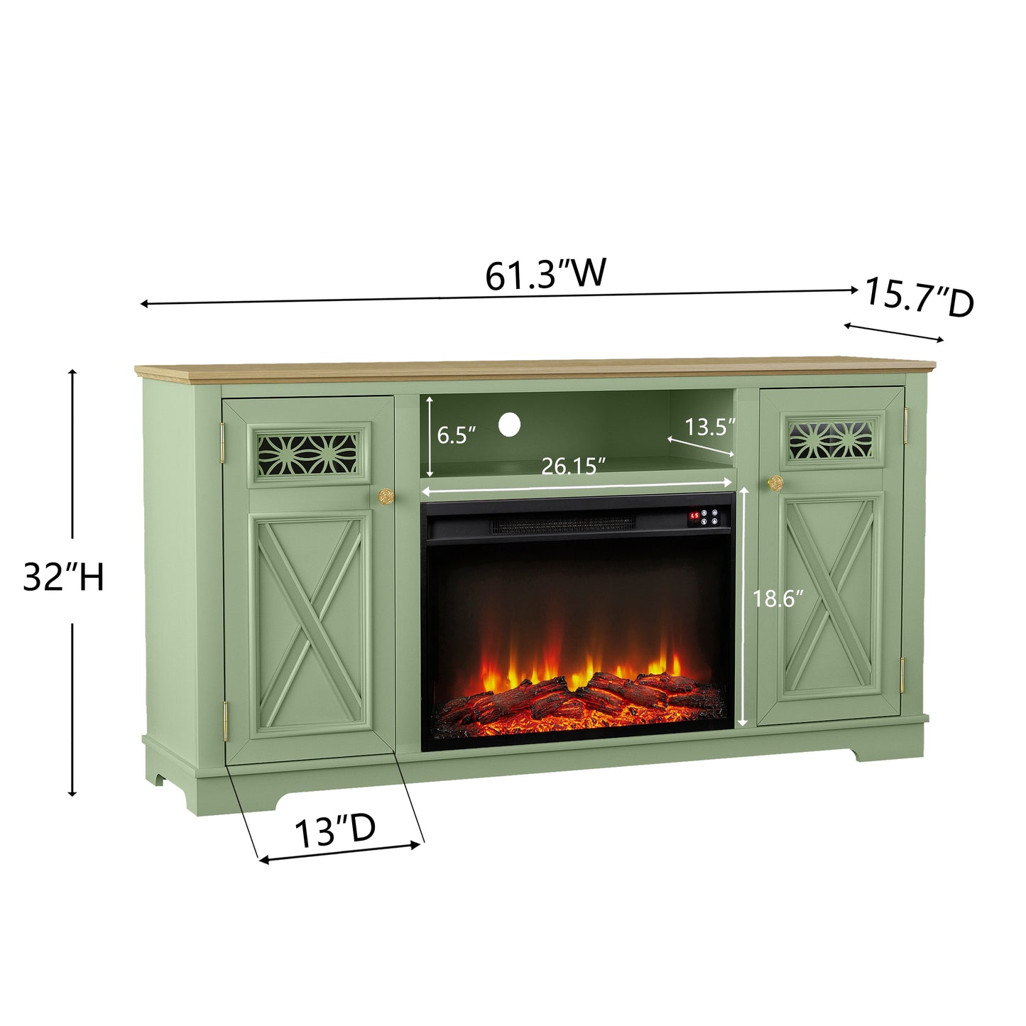 Festivo FTS24281 61" TV Stand with 26" Electric Fireplace-Green
