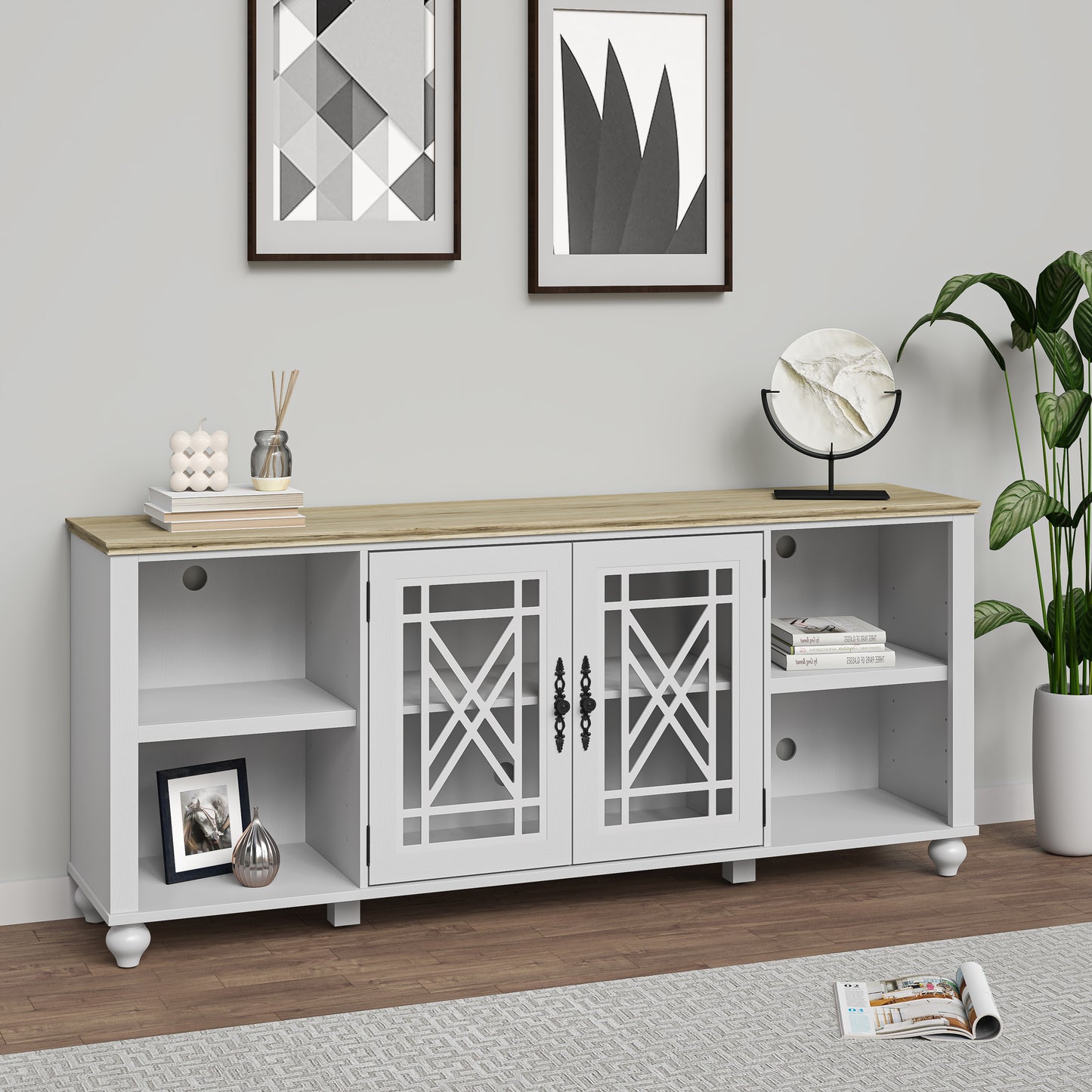 Festivo FTS24647 70" TV Stand-Grayish White