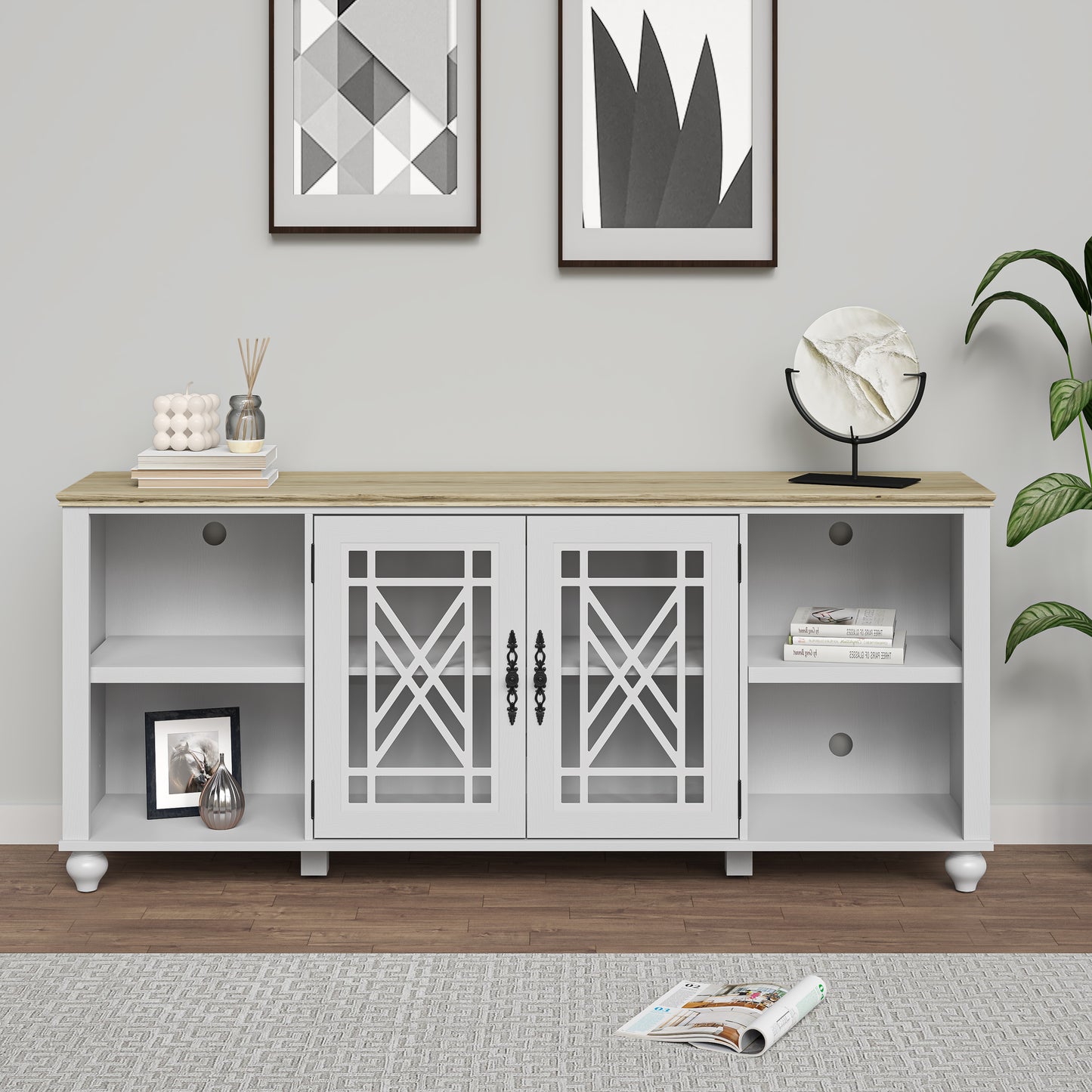 Festivo FTS24647 70" TV Stand-Grayish White