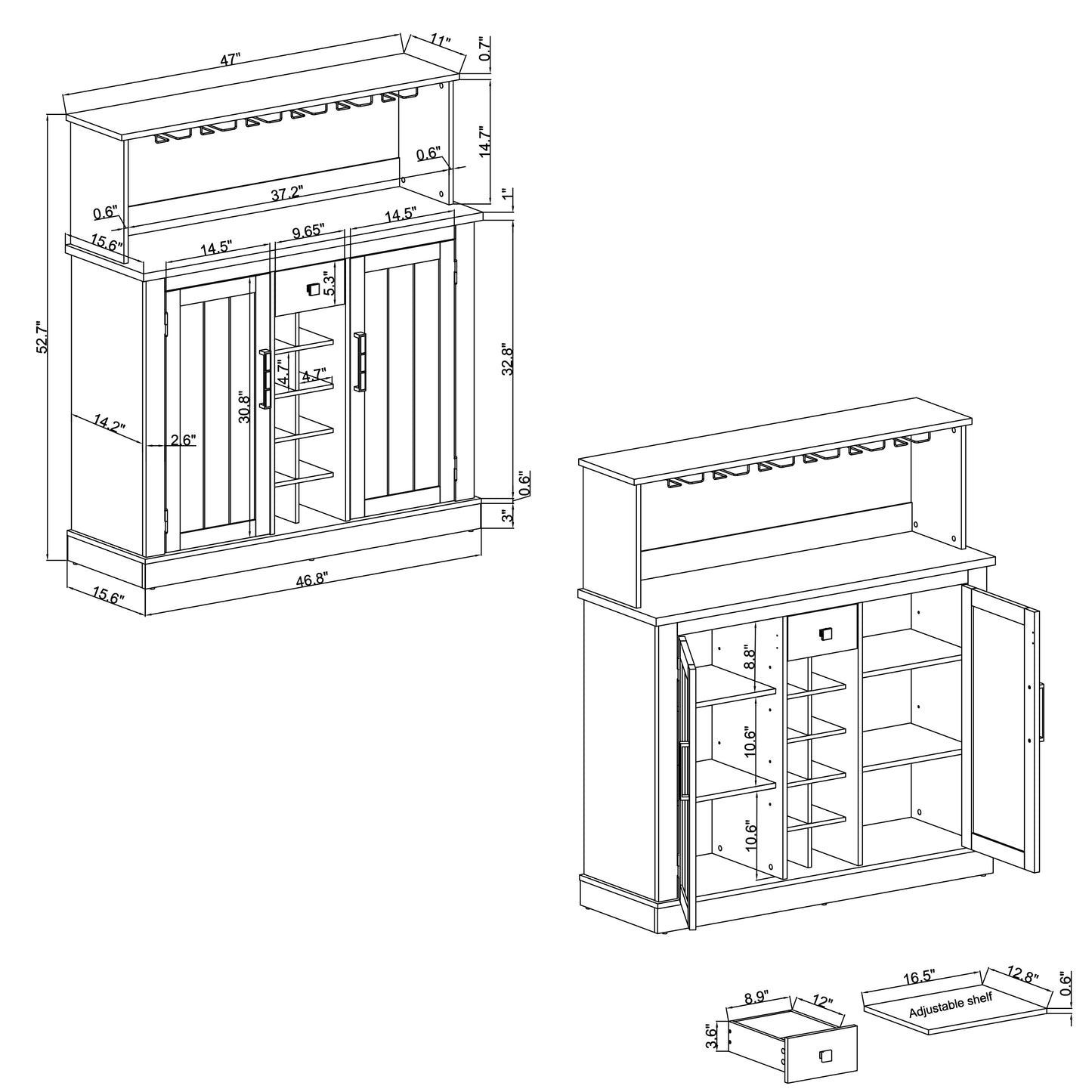 Festivo FWC21178 47" Wine Cabinet-White