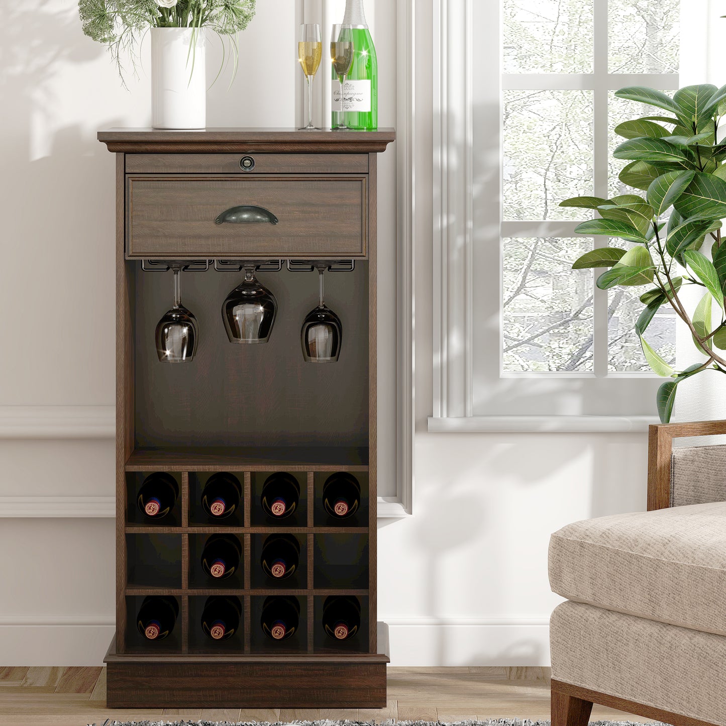 Festivo FWC23422 22" Wine Cabinet-Walnut